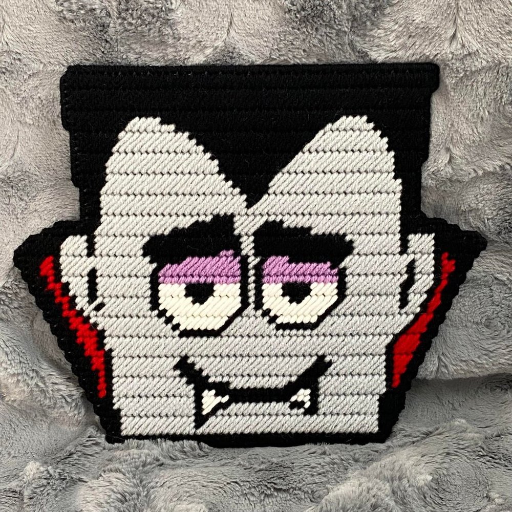 Handcrafted Vampire Dracula Monster Head Needlework Halloween Wall Hanging